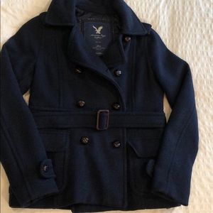 American Eagle thick wool, warm navy pea coat